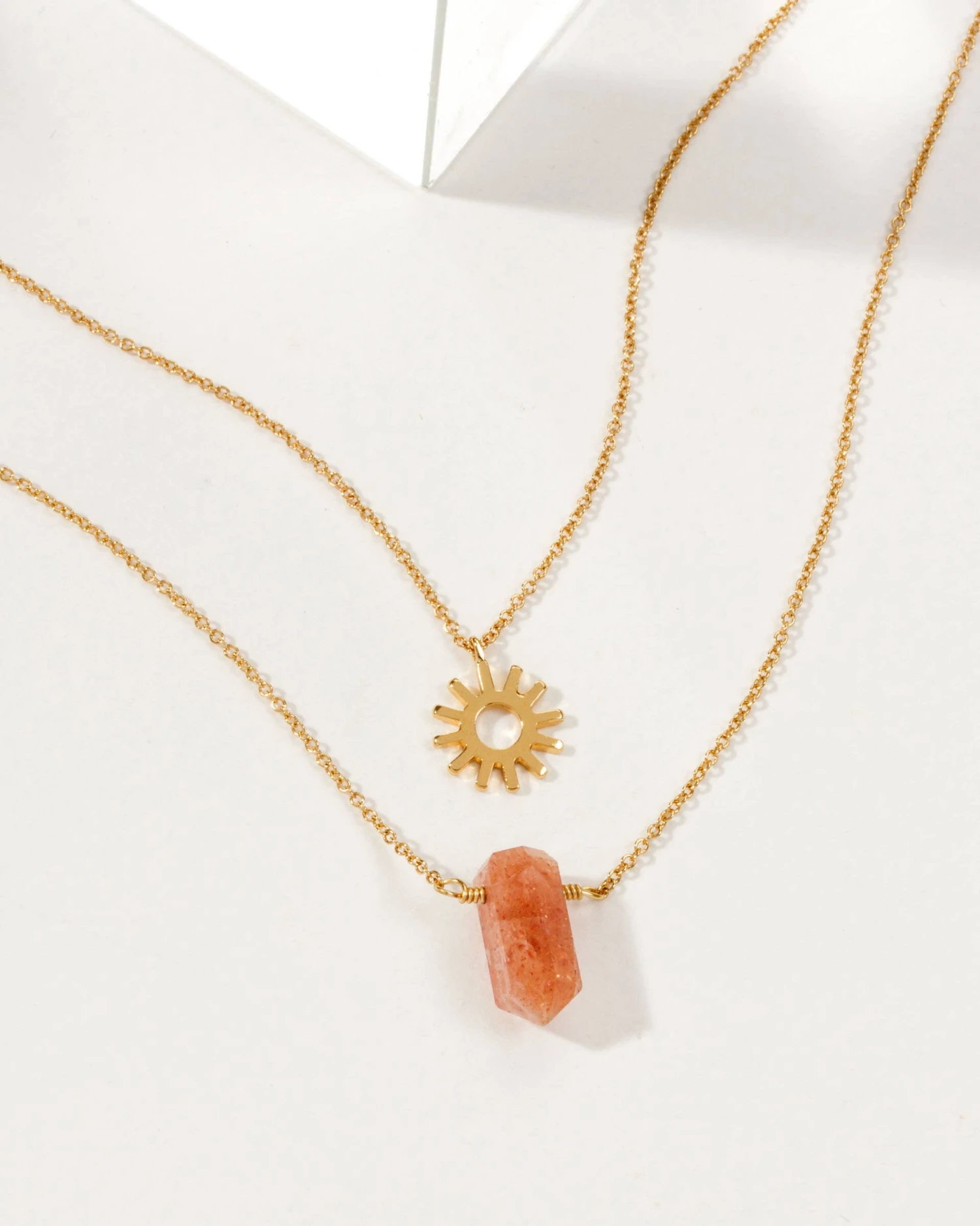 Layered Gold Necklace Set – Sun Salutation Sunstone Sun Pendant(Sun Salutation Necklace Set Sunstone) 2 Layered Gold Necklace Set – Sun Salutation Sunstone Sun Pendant(Sun Salutation Necklace Set Sunstone) - Image 2