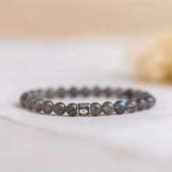 Labradorite Bracelet – 6mm Crystal Beads, Sterling Silver Accents(Labradorite Gemstone Energy Bracelet)