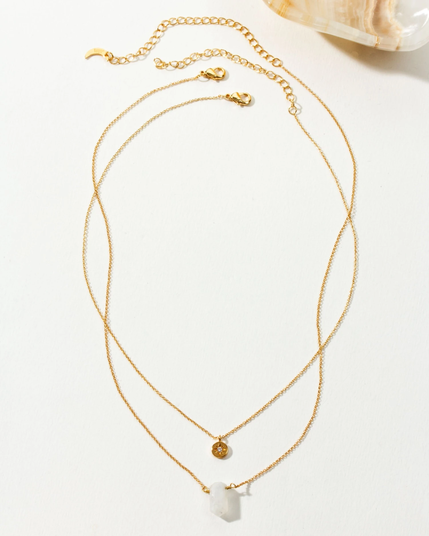 Layered Gold Necklace Set With Rainbow Moonstone – Golden Moonlight Crystal Jewellery(North Star Necklace Set) 3 Layered Gold Necklace Set With Rainbow Moonstone – Golden Moonlight Crystal Jewellery(North Star Necklace Set) - Image 3