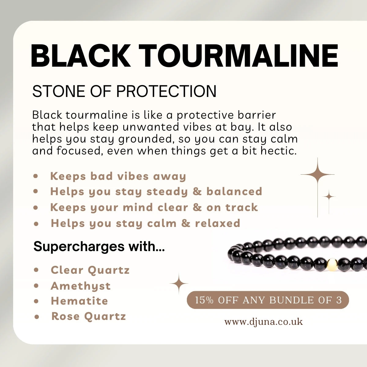 Black Tourmaline Gemstone Bracelet – Celestial-Themed Charm, Handmade Jewellery(Sunstar Charm Black Tourmaline Bracelet) 2 Black Tourmaline Gemstone Bracelet – Celestial-Themed Charm, Handmade Jewellery(Sunstar Charm Black Tourmaline Bracelet) - Image 2