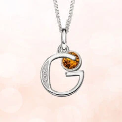 Custom Silver Birthstone Necklace With Initial Letter(Silver Birthstone Necklace With Intial Letter) -Djuna Jewelry Store alphabet november