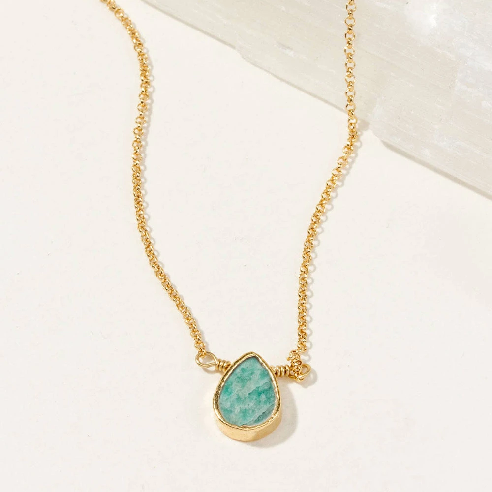 Raw Amazonite Teardrop Slice Necklace – Natural Stone Pendant(Gold Delicate Gemstone Necklace Amazonite) 2 Raw Amazonite Teardrop Slice Necklace – Natural Stone Pendant(Gold Delicate Gemstone Necklace Amazonite) - Image 2