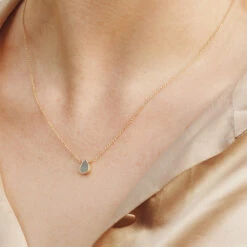 Raw Amazonite Teardrop Slice Necklace – Natural Stone Pendant(Gold Delicate Gemstone Necklace Amazonite)