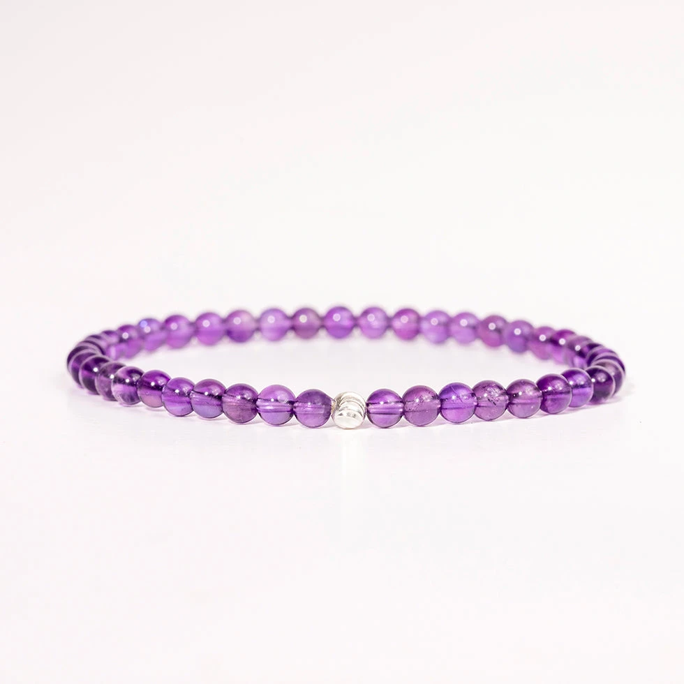 Amethyst Gemstone Bracelet – 4mm Beads With Sterling Silver Accent(Amethyst Gemstone Bracelet 4mm) 1 Amethyst Gemstone Bracelet – 4mm Beads With Sterling Silver Accent(Amethyst Gemstone Bracelet 4mm)
