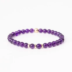 6mm Amethyst Bracelet – Healing Crystal With Gold-Filled Details, Handmade Jewellery(Amethyst Gemstone Bracelet 6mm Beads)