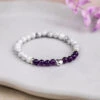 White Howlite And Amethyst Gemstone Bracelet With Silver Heart(White Howlite And Amethyst Bracelet)