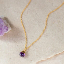 Amethyst Necklace – Tumbled Teardrop Pendant – Gold Dipped Gift For Mama(Amethyst Tumbled Teardrop Necklace Dipped In Gold Mama Magic) -Djuna Jewelry Store amethyst necklace 3