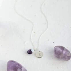 Amethyst Teardrop Necklace - Sterling Silver With Engraved Initial(Teardrop Amethyst Necklace Sterling Silver)