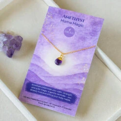 Amethyst Necklace – Tumbled Teardrop Pendant – Gold Dipped Gift For Mama(Amethyst Tumbled Teardrop Necklace Dipped In Gold Mama Magic)