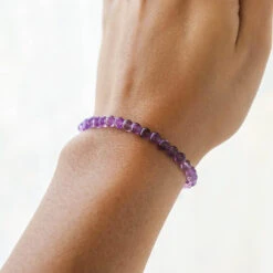 Amethyst Gemstone Bracelet – 4mm Beads With Sterling Silver Accent(Amethyst Gemstone Bracelet 4mm) 10 Amethyst Gemstone Bracelet – 4mm Beads With Sterling Silver Accent(Amethyst Gemstone Bracelet 4mm) -Djuna Jewelry Store amethyst on wrist