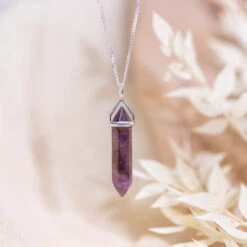 Amethyst Point Pendant – Sterling Silver Crystal Necklace(Amethyst Pillar Pendant)