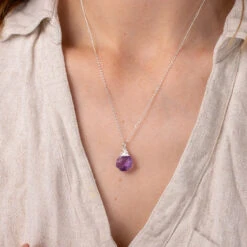 Natural Amethyst Necklace – Silver Dipped Crystal Pendant(Natural Amethyst Necklace With Engraved Initial Charm) 8 Natural Amethyst Necklace – Silver Dipped Crystal Pendant(Natural Amethyst Necklace With Engraved Initial Charm) -Djuna Jewelry Store amethyst raw necklace 3