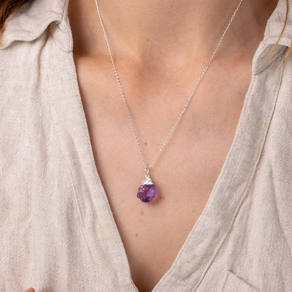 Natural Amethyst Necklace – Silver Dipped Crystal Pendant(Natural Amethyst Necklace With Engraved Initial Charm) 4 Natural Amethyst Necklace – Silver Dipped Crystal Pendant(Natural Amethyst Necklace With Engraved Initial Charm) - Image 4