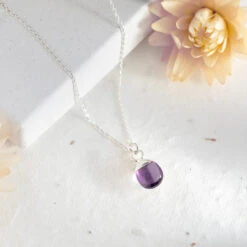 Teardrop Amethyst Gemstone Necklace - Sterling Silver(Teardrop Amethyst Necklace Sterling Silver 1)