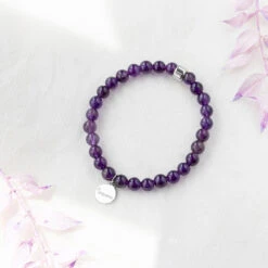 Amethyst Gemstone Bracelet – Celestial-Themed Charm, Handmade Jewellery(Sunstar Charm Amethyst Bracelet) -Djuna Jewelry Store amethyst sunstar silver 2