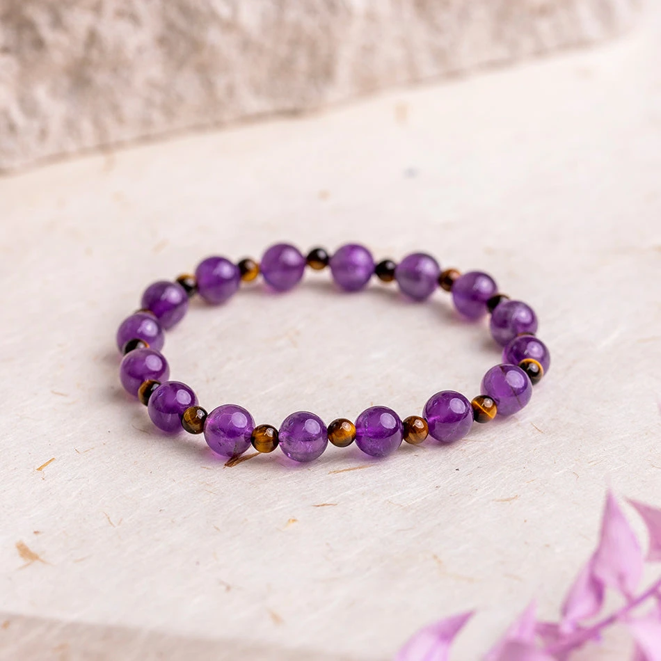Peace And Positivity Bracelet With Amethyst And Tiger's Eye Beads(Peace And Positivity Bracelet) 1 Peace And Positivity Bracelet With Amethyst And Tiger's Eye Beads(Peace And Positivity Bracelet)