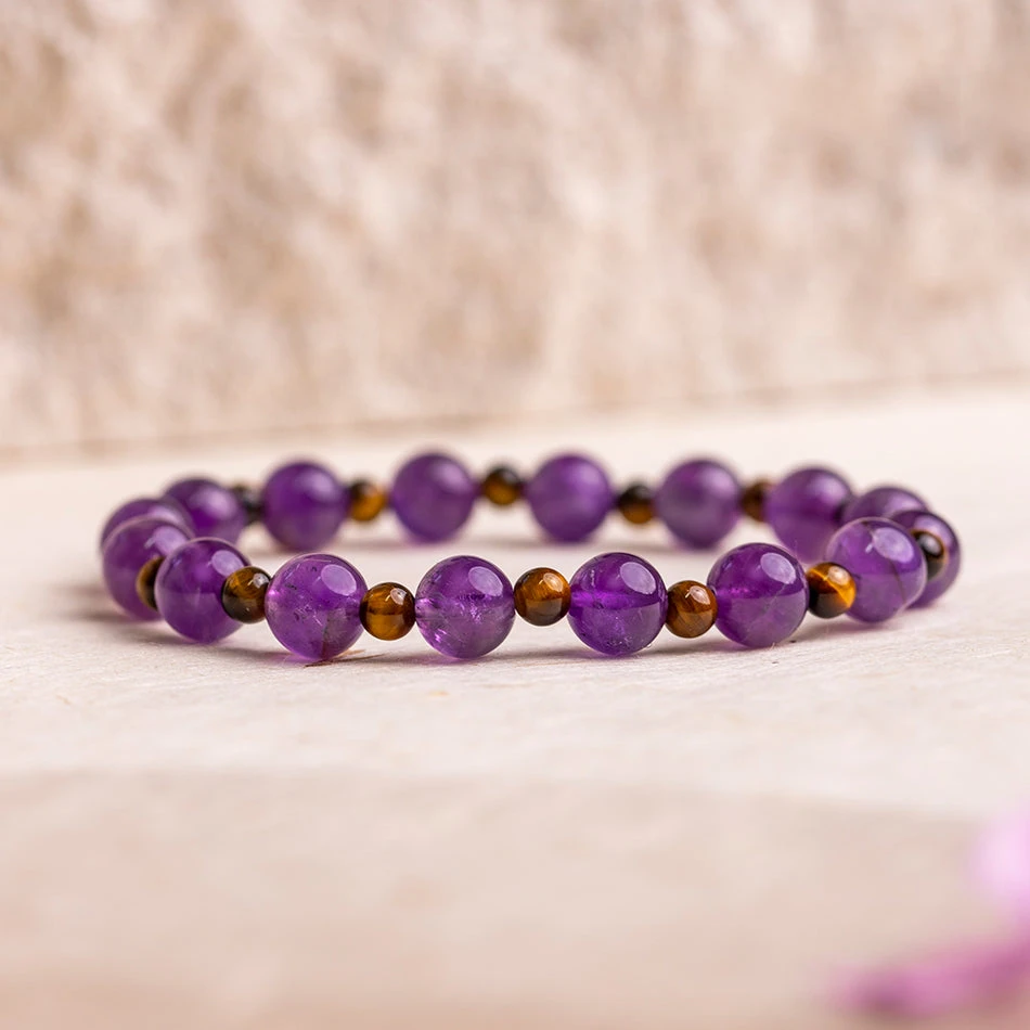Peace And Positivity Bracelet With Amethyst And Tiger's Eye Beads(Peace And Positivity Bracelet) 2 Peace And Positivity Bracelet With Amethyst And Tiger's Eye Beads(Peace And Positivity Bracelet) - Image 2