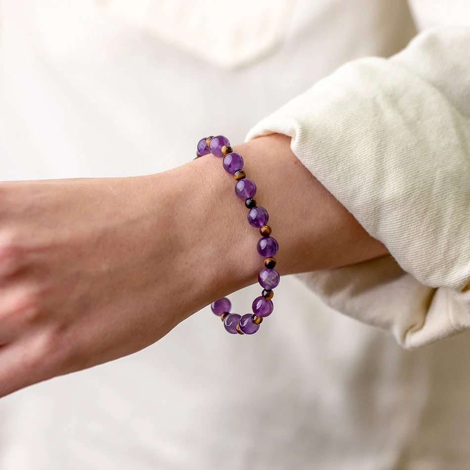 Peace And Positivity Bracelet With Amethyst And Tiger's Eye Beads(Peace And Positivity Bracelet) 4 Peace And Positivity Bracelet With Amethyst And Tiger's Eye Beads(Peace And Positivity Bracelet) - Image 4