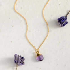 Amethyst Gemstone Necklace – Teardrop Pendant, Handmade Gold Plated(Tiny Teardrop Amethyst Necklace)