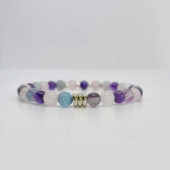 Fluorite, Amethyst & Rose Quartz Bracelet – Crystal Jewelry For Calm & Emotional Balance(The Power Of 3 For Anxiety) -Djuna Jewelry Store anxiety bracelet 3 silver Copy