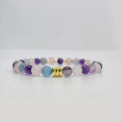 Fluorite, Amethyst & Rose Quartz Bracelet – Crystal Jewelry For Calm & Emotional Balance(The Power Of 3 For Anxiety)