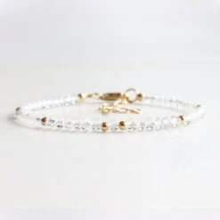 Clear Crystal Birthstone Bracelet – Dainty Faceted Beads, Handmade Jewellery(Clear Crystal Dainty Bracelet)