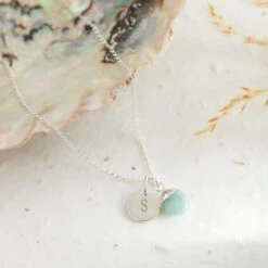 Sterling Silver Aquamarine Necklace – Teardrop Gem With Personalised Initial(Initial Teardrop Aquamarine Necklace Sterling Silver)