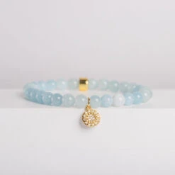 Aquamarine Gemstone Bracelet – Celestial-Themed Charm, Handmade Jewellery(Sunstar Charm Aquamarine Bracelet)