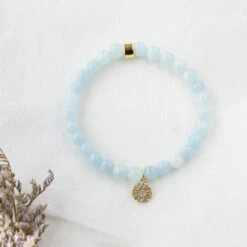 Aquamarine Gemstone Bracelet – Celestial-Themed Charm, Handmade Jewellery(Sunstar Charm Aquamarine Bracelet) -Djuna Jewelry Store aquamarine sunstar bracelet 2