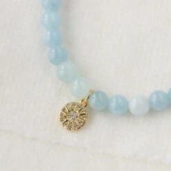 Aquamarine Gemstone Bracelet – Celestial-Themed Charm, Handmade Jewellery(Sunstar Charm Aquamarine Bracelet) -Djuna Jewelry Store aquamarine sunstar bracelet