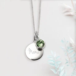 Personalised August Birthstone Necklace - Peridot Crystal(Engraved Birthstone Necklace August) -Djuna Jewelry Store august birthstone