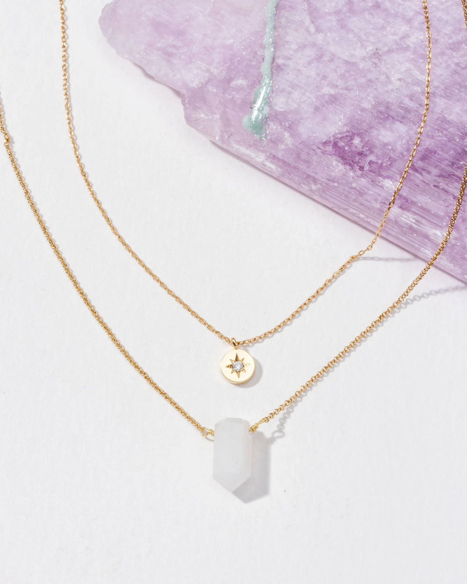 Layered Gold Necklace Set With Rainbow Moonstone – Golden Moonlight Crystal Jewellery(North Star Necklace Set) 2 Layered Gold Necklace Set With Rainbow Moonstone – Golden Moonlight Crystal Jewellery(North Star Necklace Set) - Image 2