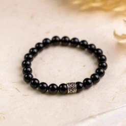 Black Agate Gemstone Bracelet – 8mm Beads For Protection & Grounding(Black Agate Gemstone Bracelet 8mm) -Djuna Jewelry Store black agate crystal bracelet