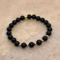 8mm Black Tourmaline Bracelet – Healing Crystal For Energy Shielding & Balance(Black Tourmaline Bracelet Gold)