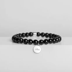 Black Tourmaline Bracelet β Handmade With Sterling Silver Personalised Charm(Black Tourmaline Bracelet With Sterling Silver Charm)