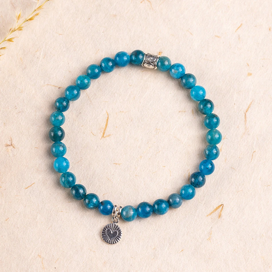 Blue Apatite Gemstone Bracelet With Heart Charm 6mm(Blue Apatite Gemstone Bracelet) 1 Blue Apatite Gemstone Bracelet With Heart Charm 6mm(Blue Apatite Gemstone Bracelet)