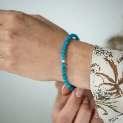 Blue Apatite Gemstone Bracelet – 4mm Beads With Sterling Silver Accent(Blue Apatite Healing Bracelet) 9 Blue Apatite Gemstone Bracelet – 4mm Beads With Sterling Silver Accent(Blue Apatite Healing Bracelet) -Djuna Jewelry Store blue apatite 4mm