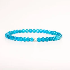 Blue Apatite Gemstone Bracelet – 4mm Beads With Sterling Silver Accent(Blue Apatite Healing Bracelet)