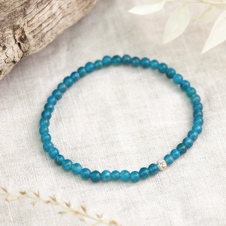 Blue Apatite Gemstone Bracelet – 4mm Beads With Sterling Silver Accent(Blue Apatite Healing Bracelet) 2 Blue Apatite Gemstone Bracelet – 4mm Beads With Sterling Silver Accent(Blue Apatite Healing Bracelet) - Image 2