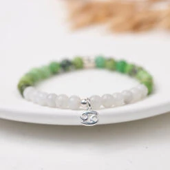 Cancer Birthstone Bracelet – Gemstones With Sterling Silver Zodiac Charm(Cancer Gemstone Duo Bracelet)