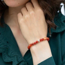 Carnelian Beaded Bracelet – Essential 6mm Gemstone Crystal Jewellery(Carnelian Essential Bracelet 6mm) -Djuna Jewelry Store carnelian bracelet silver 3