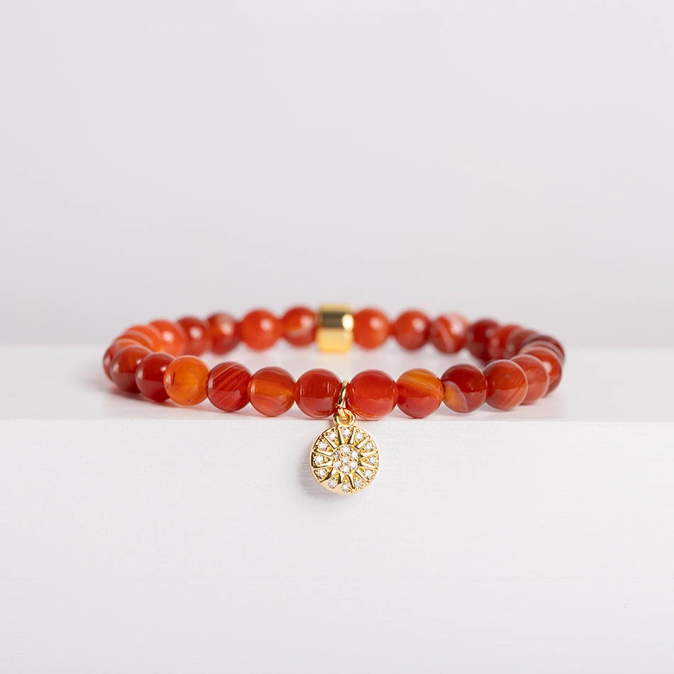Carnelian Gemstone Bracelet – Celestial-Themed Charm, Handmade Jewellery(Sunstar Charm Carnelian Bracelet) 2 Carnelian Gemstone Bracelet – Celestial-Themed Charm, Handmade Jewellery(Sunstar Charm Carnelian Bracelet) - Image 2