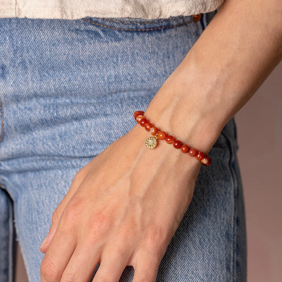 Carnelian Gemstone Bracelet – Celestial-Themed Charm, Handmade Jewellery(Sunstar Charm Carnelian Bracelet) 4 Carnelian Gemstone Bracelet – Celestial-Themed Charm, Handmade Jewellery(Sunstar Charm Carnelian Bracelet) - Image 4