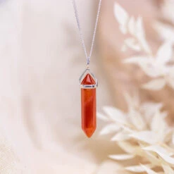 Carnelian Point Pendant – Sterling Silver Crystal Energy Necklace(Carnelian Sterling Silver Point Pendant)