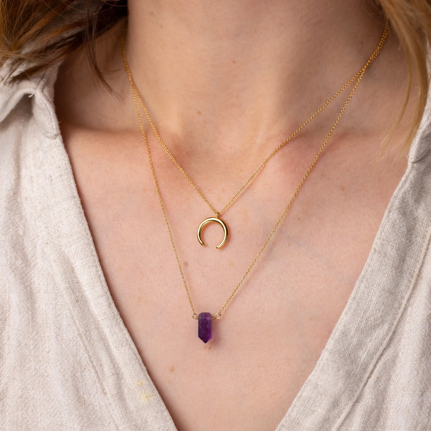 Layered Crystal Necklace – Amethyst Point Pendant Set, Handmade Jewellery(Gemstone Point Necklace Set Amethyst) 2 Layered Crystal Necklace – Amethyst Point Pendant Set, Handmade Jewellery(Gemstone Point Necklace Set Amethyst) - Image 2