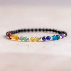 Dainty Chakra Gemstone Bracelet – 4mm Faceted Beads & Sterling Silver Details(Seven Chakra Bracelet Dainty) -Djuna Jewelry Store chakra 4mm 1