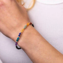 Dainty Chakra Gemstone Bracelet – 4mm Faceted Beads & Sterling Silver Details(Seven Chakra Bracelet Dainty) -Djuna Jewelry Store chakra 4mm worn