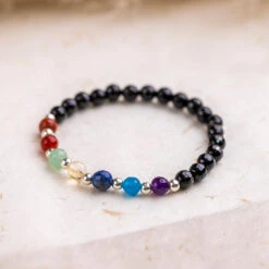 Chakra Bracelet With Black Tourmaline Beads - 6mm Faceted Beads & Sterling Silver Details(Chakra Bracelet With Tourmaline) -Djuna Jewelry Store chakra 6mm 1