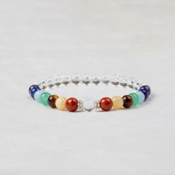 Chakra Gemstone Bracelet With Clear Quartz - 6mm Beads(Chakra Bracelet With Clear Quartz 6mm) 7 Chakra Gemstone Bracelet With Clear Quartz - 6mm Beads(Chakra Bracelet With Clear Quartz 6mm) -Djuna Jewelry Store chakra quartz bracelet 2