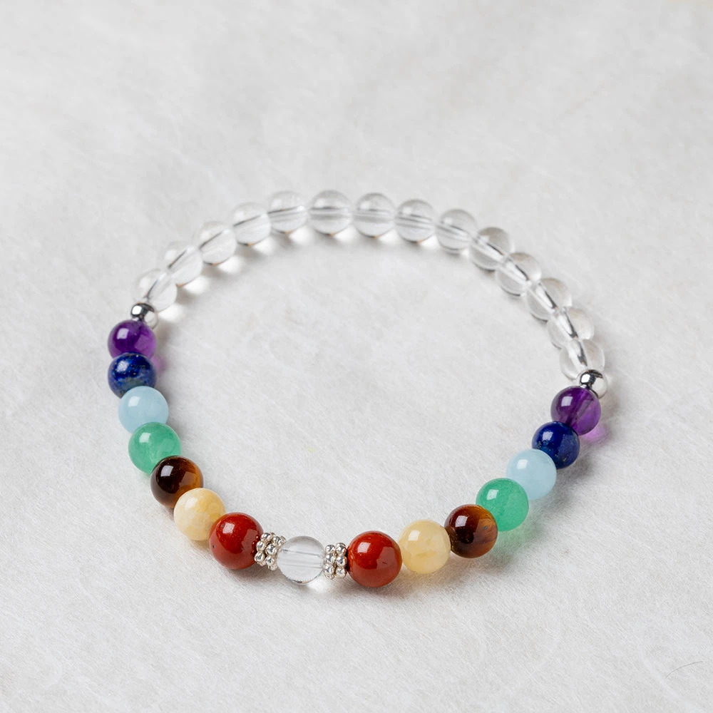 Chakra Gemstone Bracelet With Clear Quartz - 6mm Beads(Chakra Bracelet With Clear Quartz 6mm) 3 Chakra Gemstone Bracelet With Clear Quartz - 6mm Beads(Chakra Bracelet With Clear Quartz 6mm) - Image 3